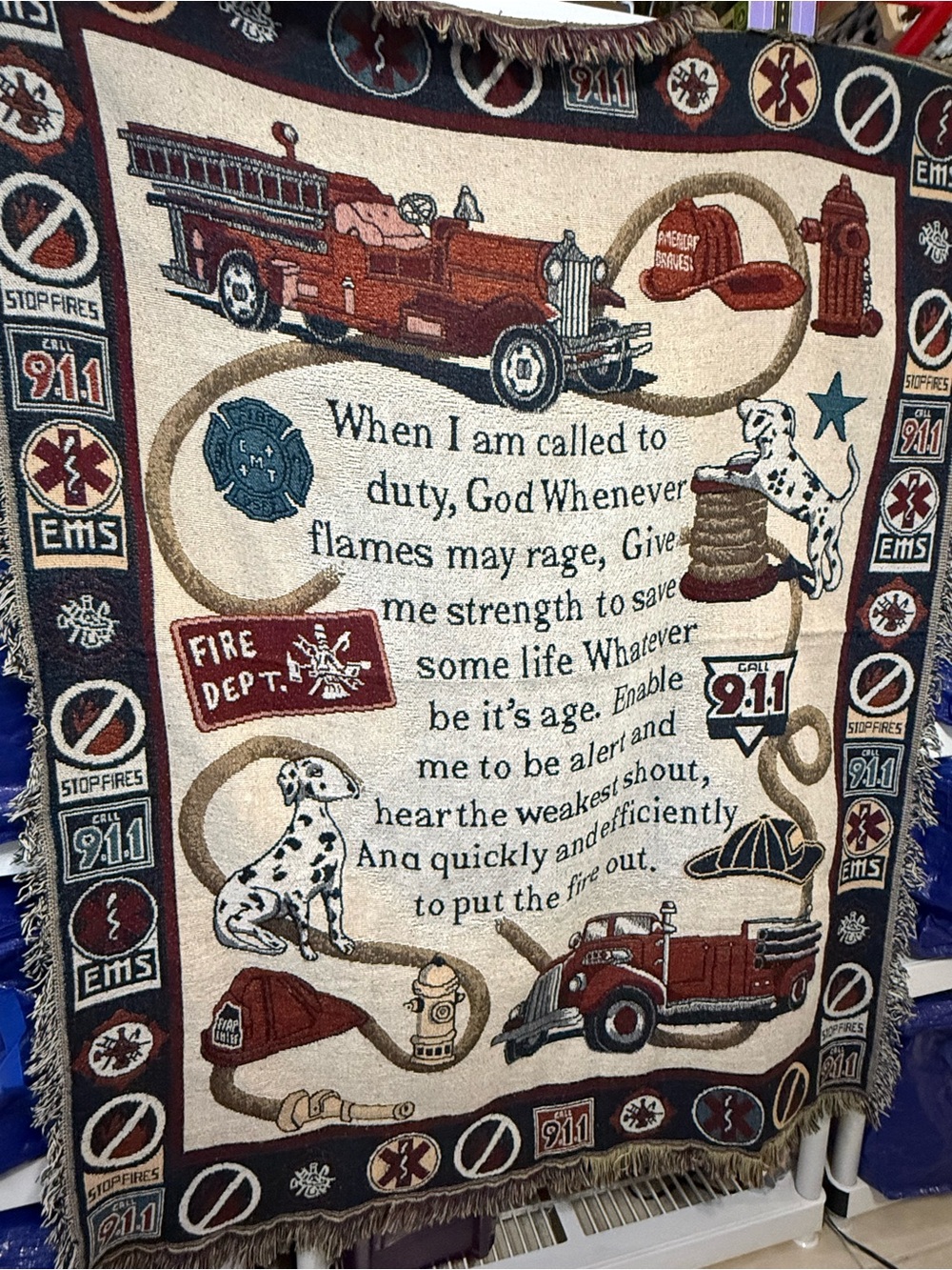 Goodwin Weavers Firefighter's Prayer First Responder Tapestry Throw Blanket